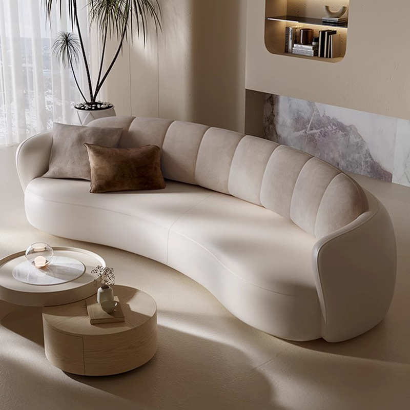 Diseñador de sofá de cuero arqueado italiano simple y moderno sofá de viento semicircular de estilo pequeño