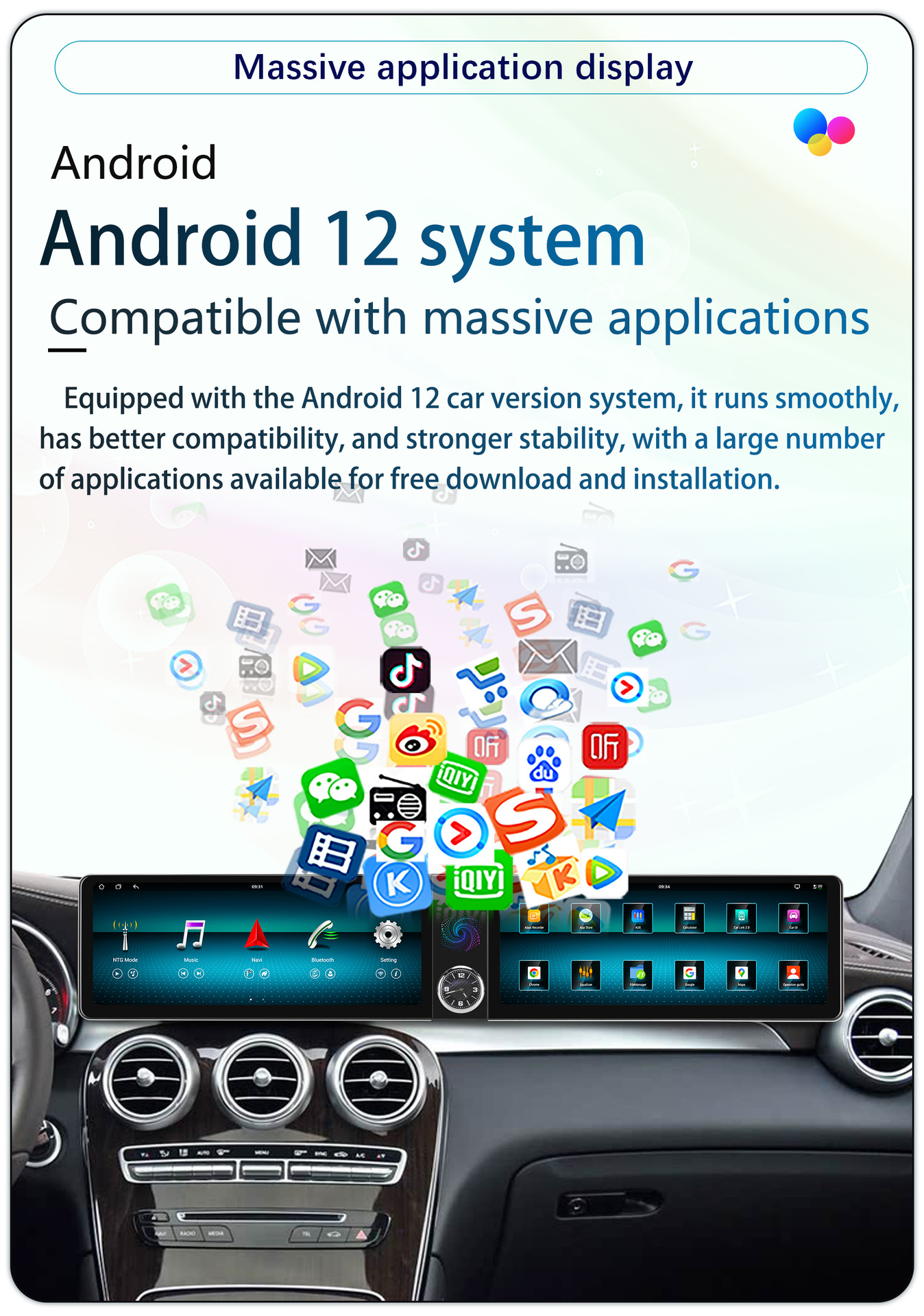 Suitable for 26inch Mercedes-Benz Glc/C/W205 Android Dual-Screen Lcd Instrument Panel Android Central Control Large-Screen Navigator