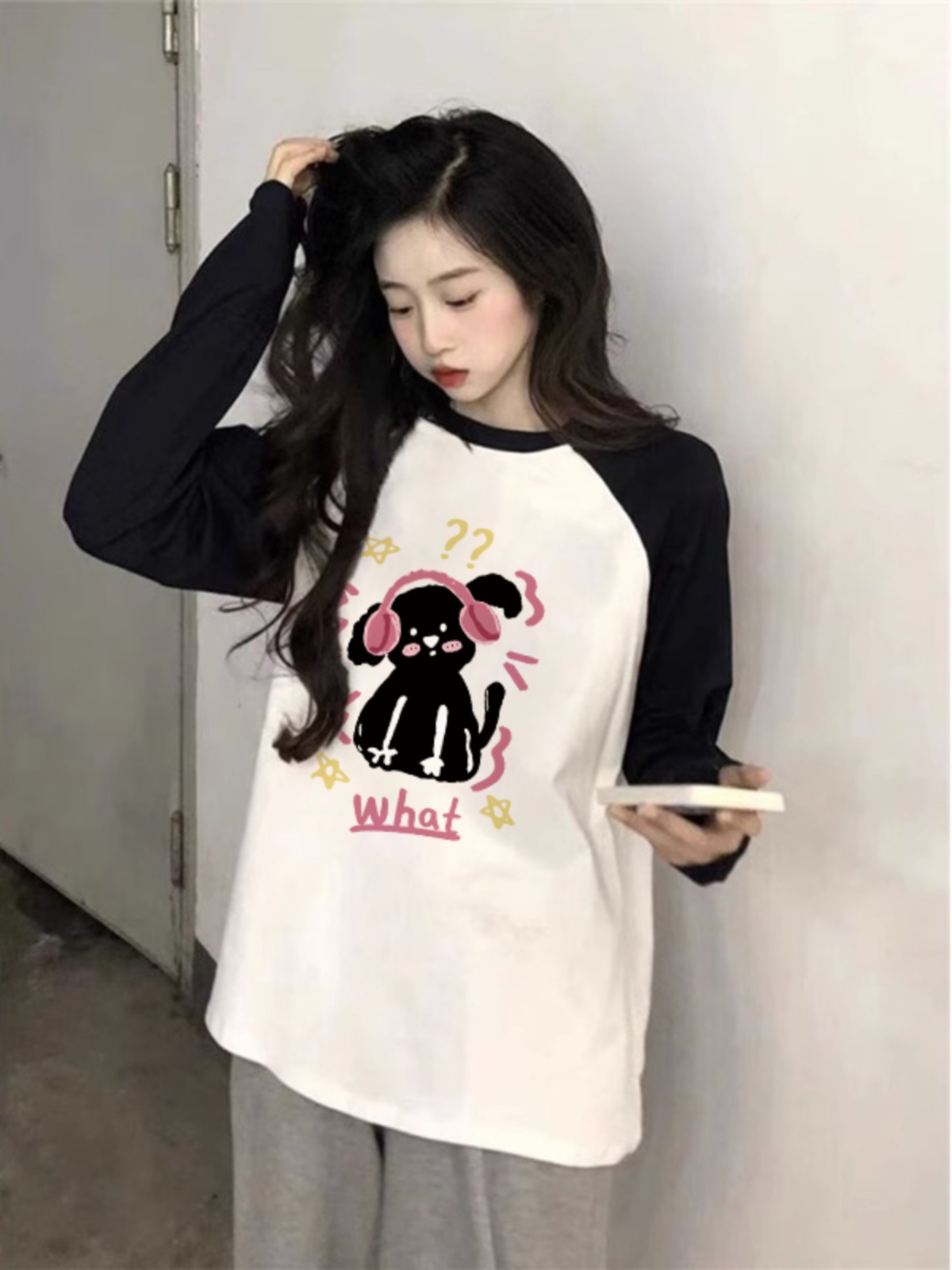 긴 소매 티셔츠 소녀 큰 소년 2024 중학교 고등학생 느슨한 내부 기본 셔츠 옷