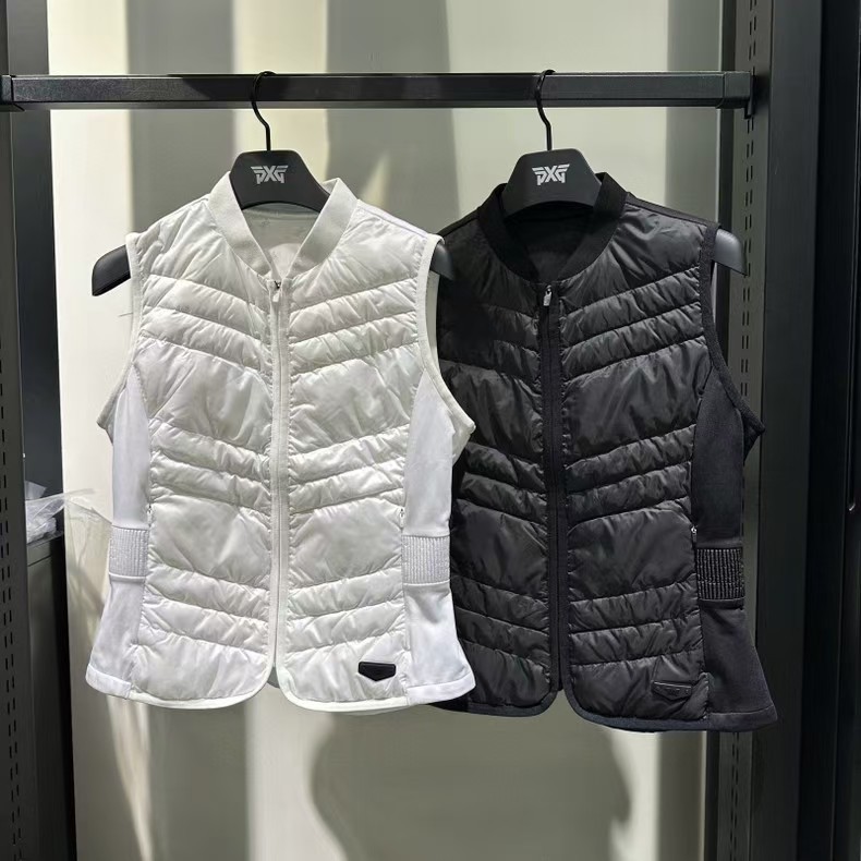 Autumn and Winter Korean Golf Clothing Women's down Splicing Knitted Fabric Thin Waist Vest