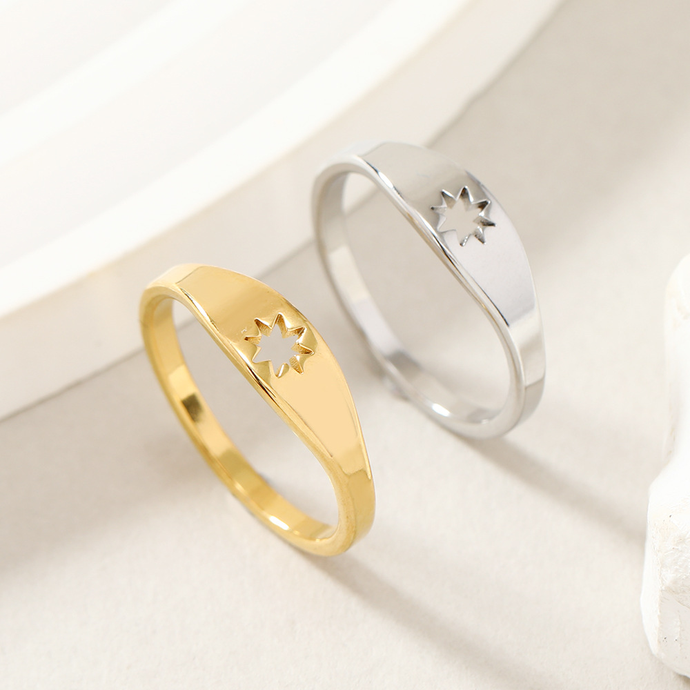 Europa y América nueva moda simple anillo no-desvanecimiento creativo corte hueco estrella de seis puntas de acero inoxidable anillo joyería fábrica image 4