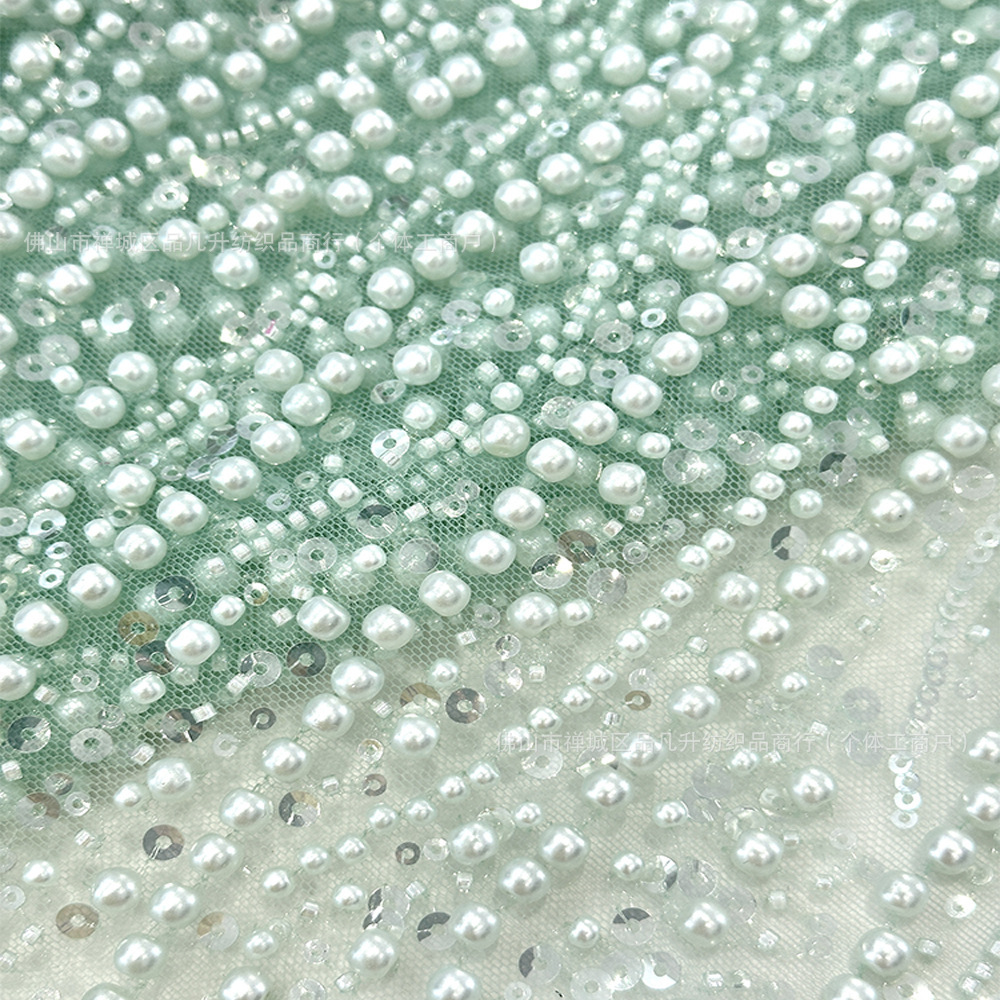 Tejido de bordado de malla de alta fijación vestido de boda tela de moda tamaño de perla serie de fabricantes en stock image 6