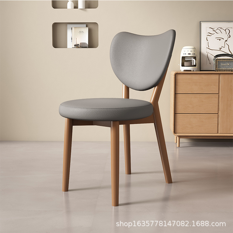 Silla de comedor de madera sólida retro nórdica, silla de comedor moderna y simple, respaldo de cuero suave, taburete de comedor de hotel antiguo