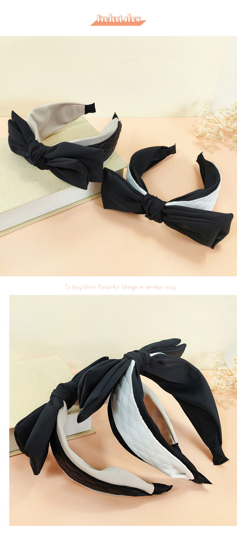 Korean doublelayer bow leather rabbit ear simple color matching headbandpicture1