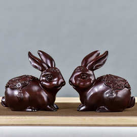 厂家直销花梨木兔子木雕摆件兔木质工艺品中式家居办公礼品制作