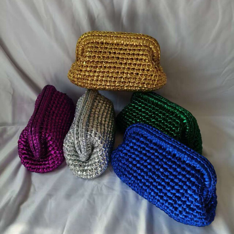 Amazon's Best-Selling Colorful Crochet Clip Bag, Hand-Held Cloud Bag, Gold and Silver Cloth Woven Armpit Bag