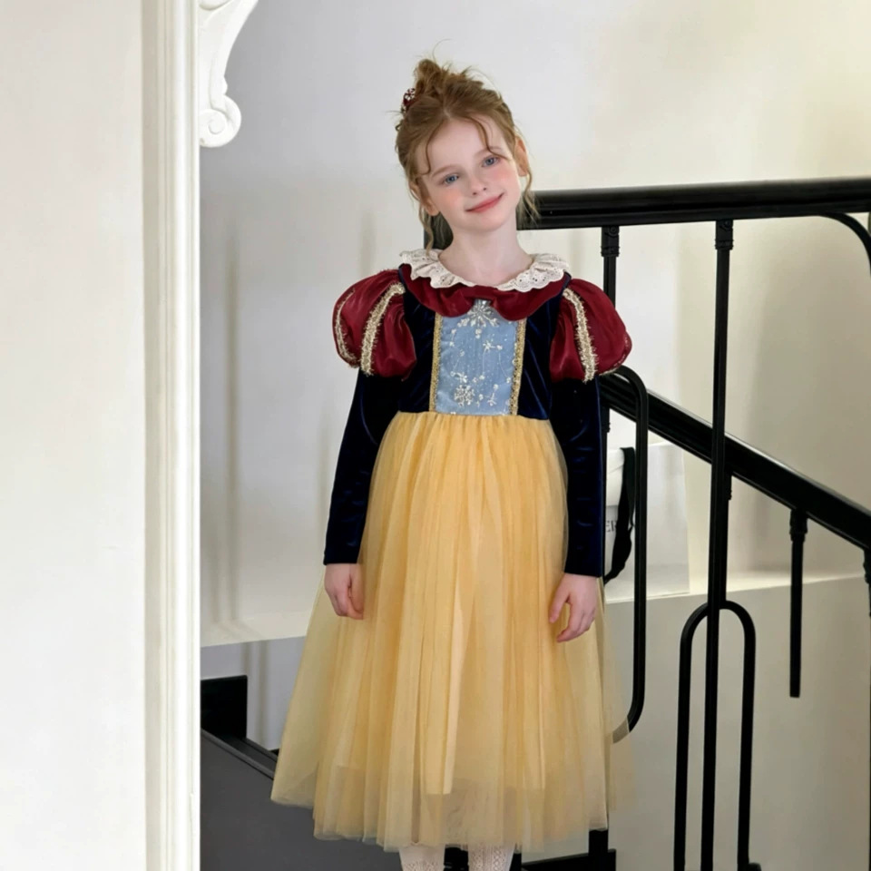 Foreign trade girls' snow white dress, autumn 2026 new style, fashionable children's internet celebrity dress, girl's tulle dress, princess dress