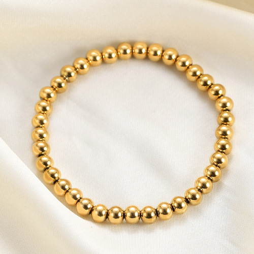 Amazon Wish New 304 Stainless Steel 15MM Bead Elastic Rope Simple Titanium Steel Beaded Bracelet Women's Bracelet