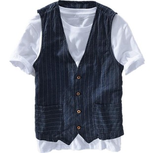 2025 British Fashion Work Clothes Vest Versatile Shirt Men's Long-Sleeved Stripesd Shirt Jacket Men's Drop Shipping