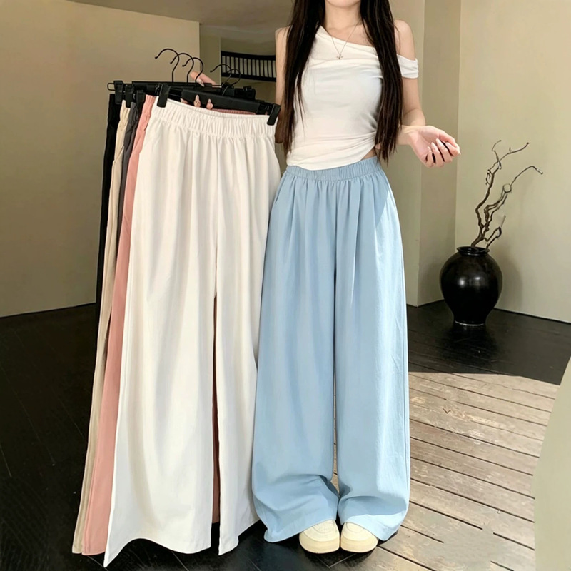 Summer Korean-Style Relaxed Wide-Leg Pants with a Loose Straight Cut That Flatters the Legs, Made from Thin, Soft, and Breathable Fabric