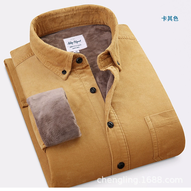 Corduroy velvet down Jacket, warm colour green shirt
