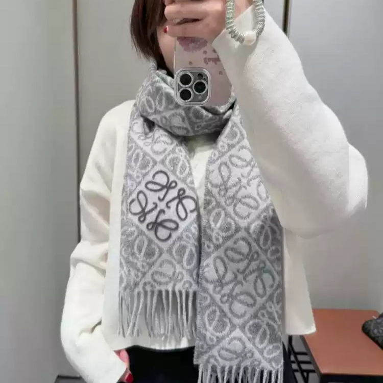 ラオルー スカーフ購入 24冬新作 チェッカーボード ミルクティーカラー スカーフ ウール フリンジ ショール BBR