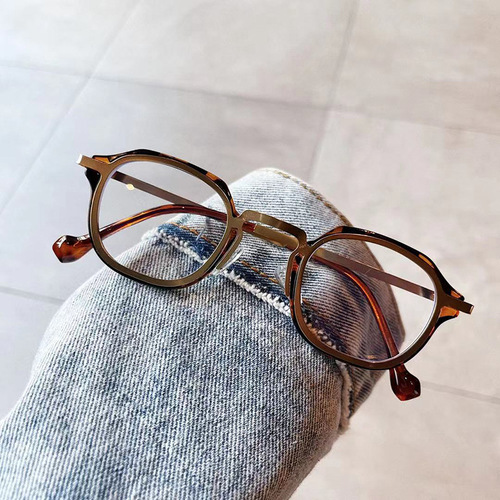 Qianai's new irregular anti-blue light glasses Korean version personalized gold glue mixed flat mirror retro myopia eye frame