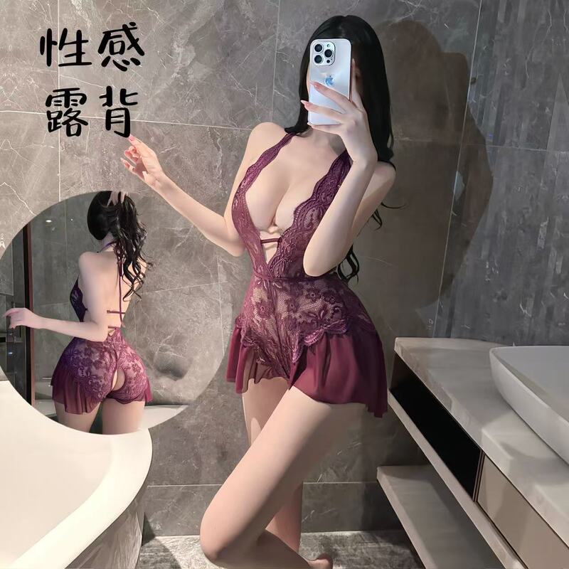 Sexy Lace Strap Sleeveless Open-Crotch No-Take-Off Bodysuit with Straps, Push-Up Backless Lingerie for Women