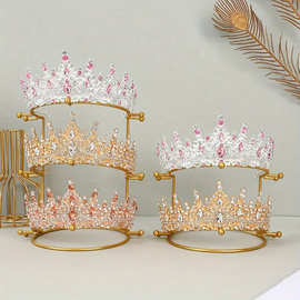 新娘首饰展示架女王皇冠发饰架金色头饰展示底座饰品拍摄展览道具