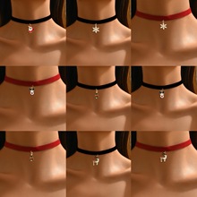 跨境新款时尚简约丝绒圣诞风吊坠项链卡通圣诞老人圣诞树吊坠项圈