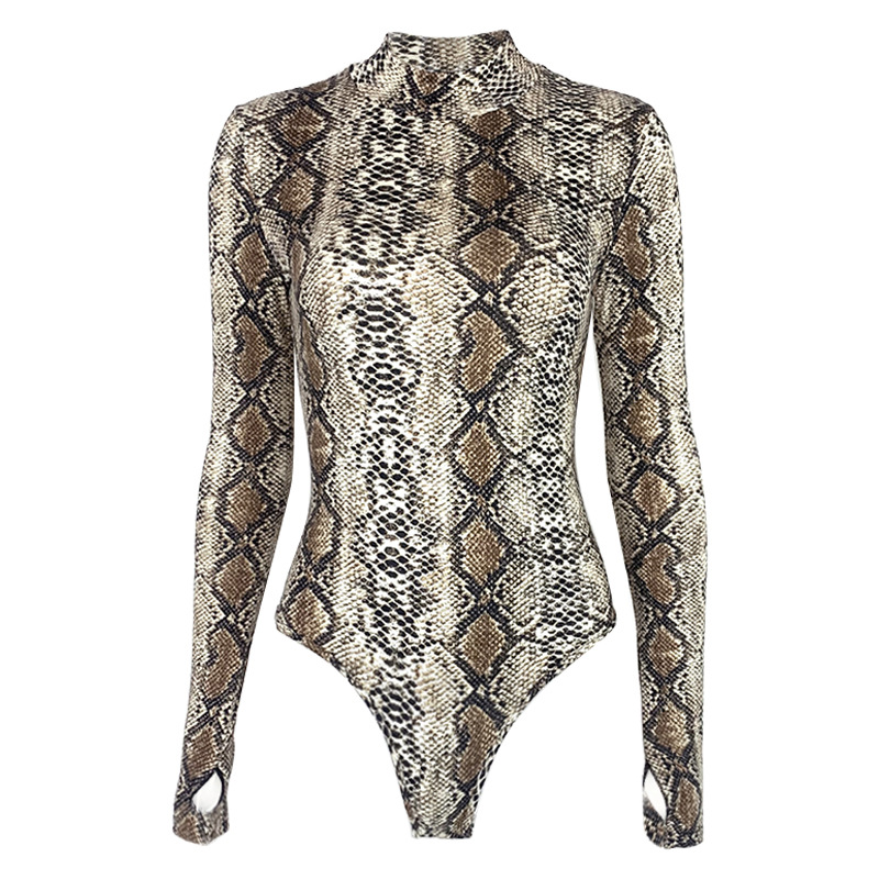 Otoño 2023 transfronteriza sexy serpiente impresión camisa de fondo AliExpress europeo y americano popular manga larga cuello alto Mono para las mujeres image 7