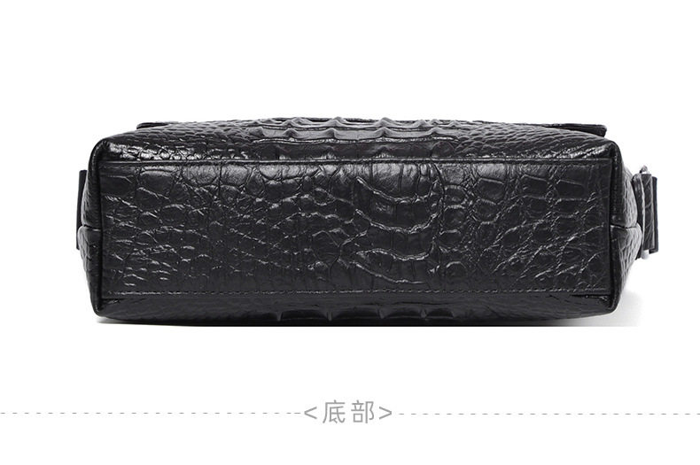 Túi đeo chéo nam da bò thật vân cá sấu, túi đeo vai mở rộng đựng vừa máy tính bảng 8 inch — Màu cà phê, Màu đen chi tiết 16