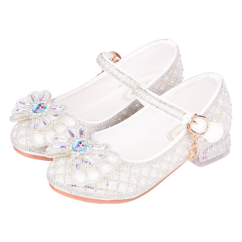 Оптовая поддержка с фабрики трансграничная обувь принцессы для девочек со стразами и жемчугом детская обувь на высоком каблуке для девочек платье кожаная обувь