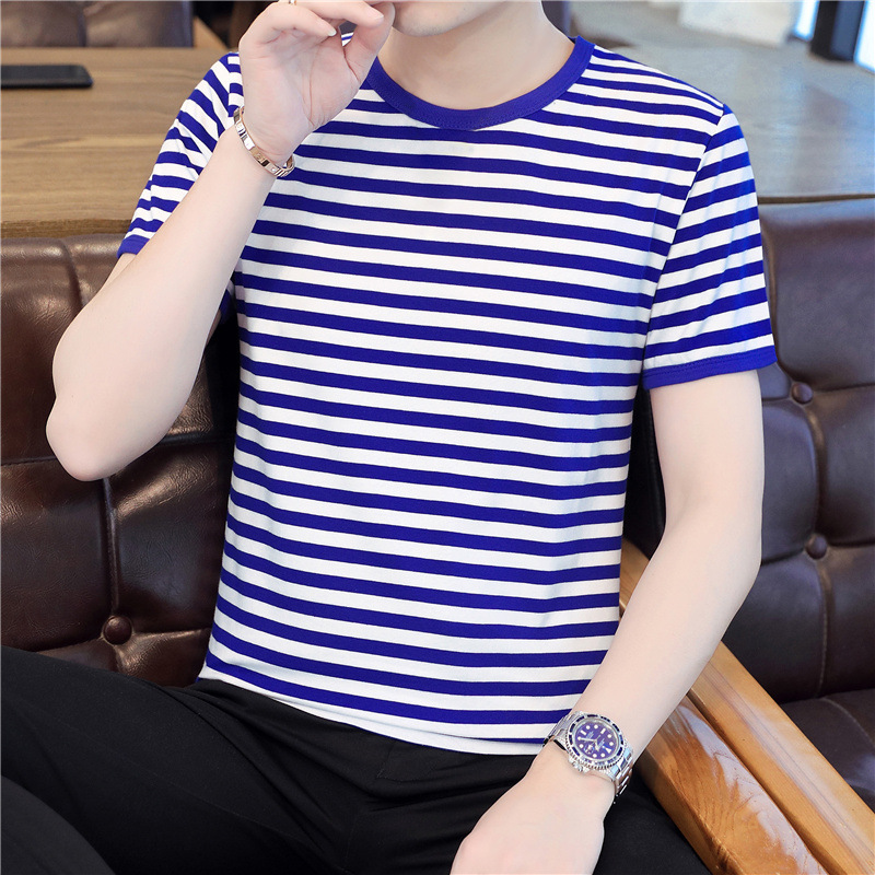 Summer Short-Sleeved Men's Navy Shirt, Large Size T-Shirt, Casual and Versatile Stripesd Sea Soul Shirt, One Piece Drop Shipping, Simple and Trendy Style