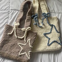 ins风新款女士手工编织单肩包冰条星星百搭针织包闺蜜女朋友礼物