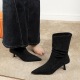 2738-3 Skinny Boots Children's Versatile Maillard Medium Short Boots Elastic Suede Single Boots Pointed Fold Stacked Boots