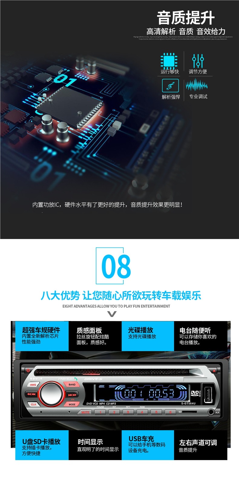Car Cd/Dvd Audio System 12V24V Truck Bluetooth Mp3 Music Player with Card Slot Car Radio