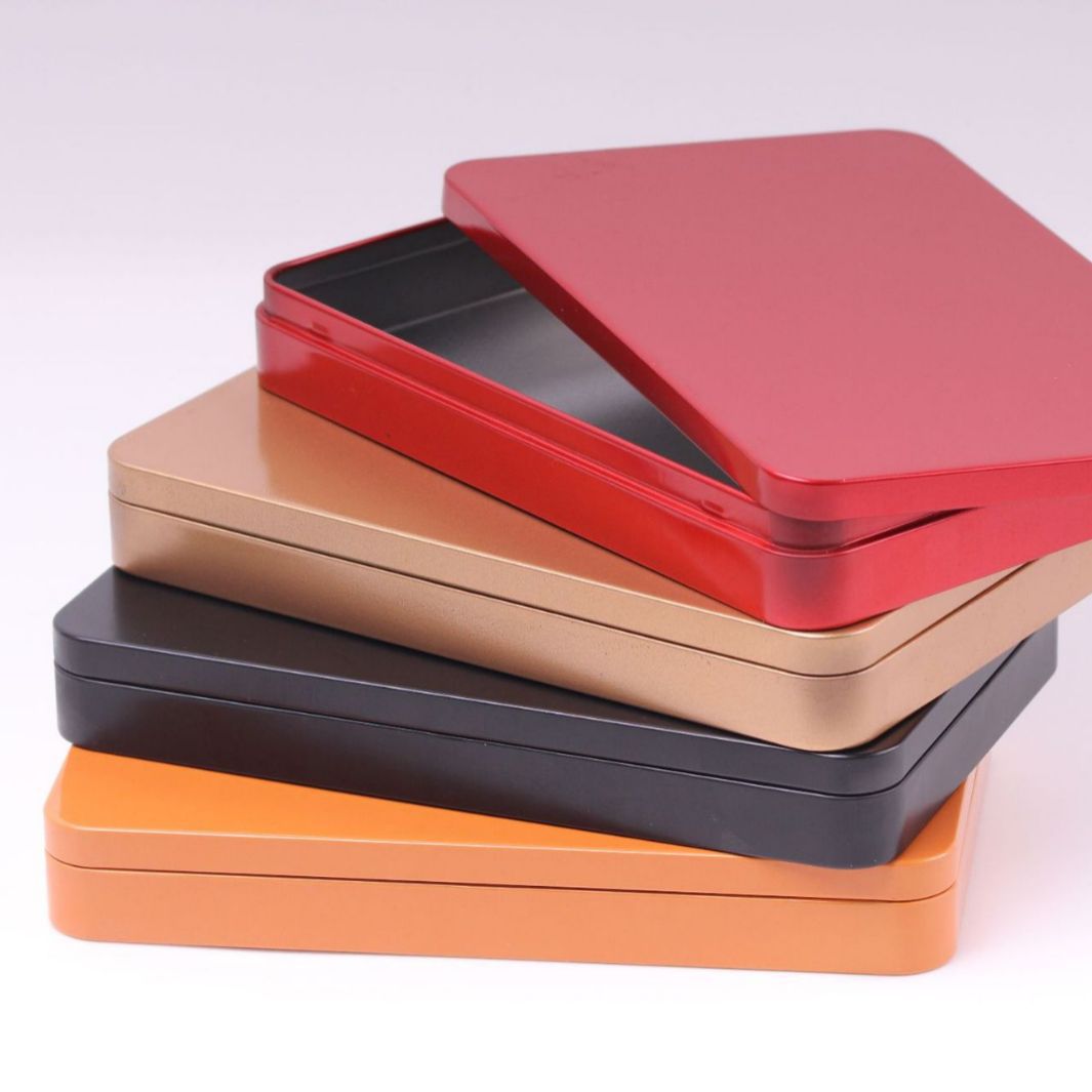 Caja rectangular de metal de hojalata, caja de hojalata para brochas de maquillaje, caja de hojalata para almacenamiento de pestañas postizas