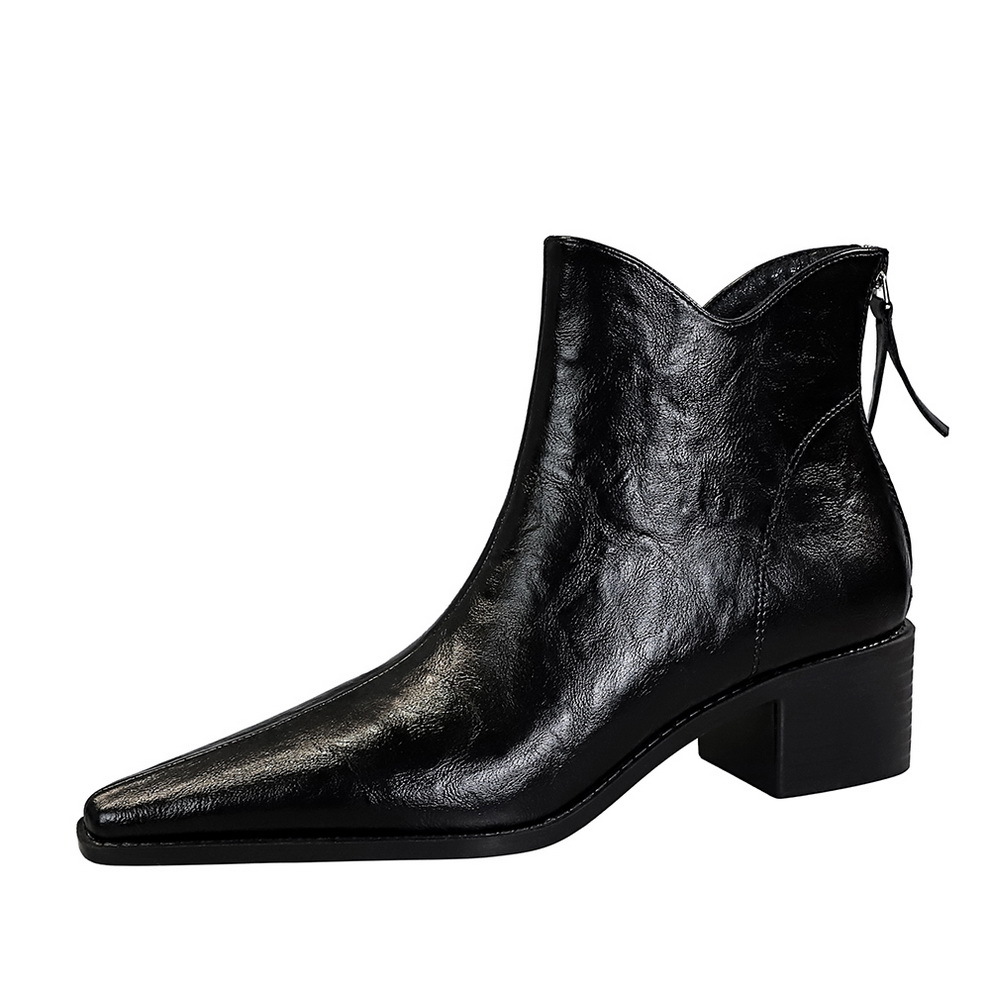 578-9 style retro hand grip pattern women's boots with thick heel, pointed hollow at the middle heel, slimming knight boots and bare boots