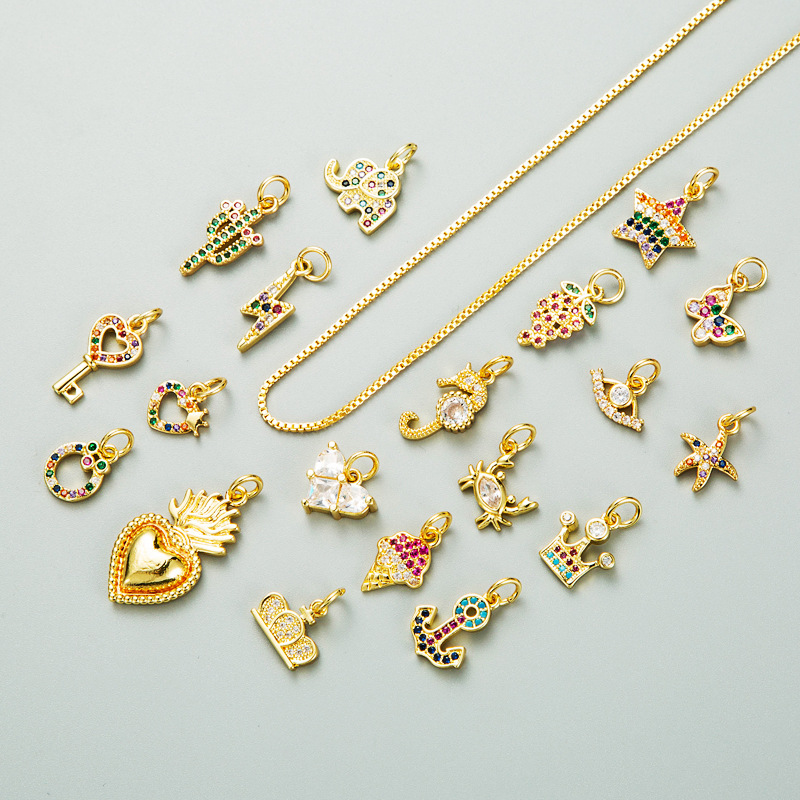 Nihaojewelry wholesale accessories star butterfly eye crown anchor lock copper zircon pendantpicture22