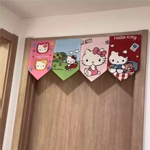 hellokitty门帘厨房卧室隔断三角旗帘免打孔魔术贴短帘飘窗小窗帘