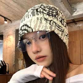 韩版蕾丝包头帽子女春秋季小众亚文化冷帽复古薄款显脸小堆堆帽潮