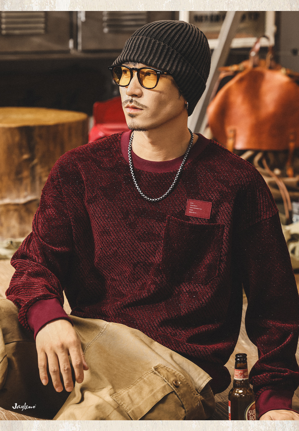 Felpa uomo stile american retro oversize in cotone pesante_voghion.com