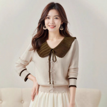 撞色娃娃领针织打底衫女秋冬季新款短款长袖修身显瘦上衣女装小衫