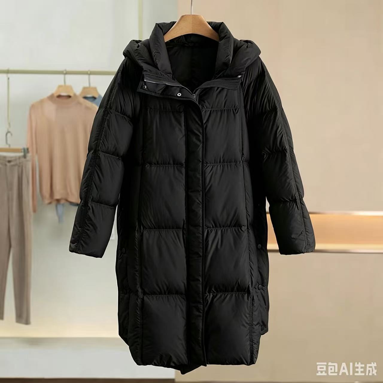 Y952 冬款简约时尚休闲保暖连帽中长款羽绒服
