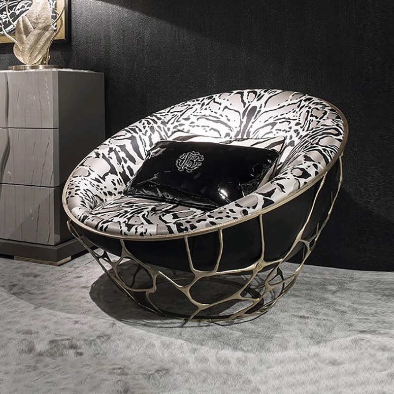 意式輕奢銅沙發椅羅伯特設計師創意豹紋單人休閒椅客廳藝術鳥窩椅