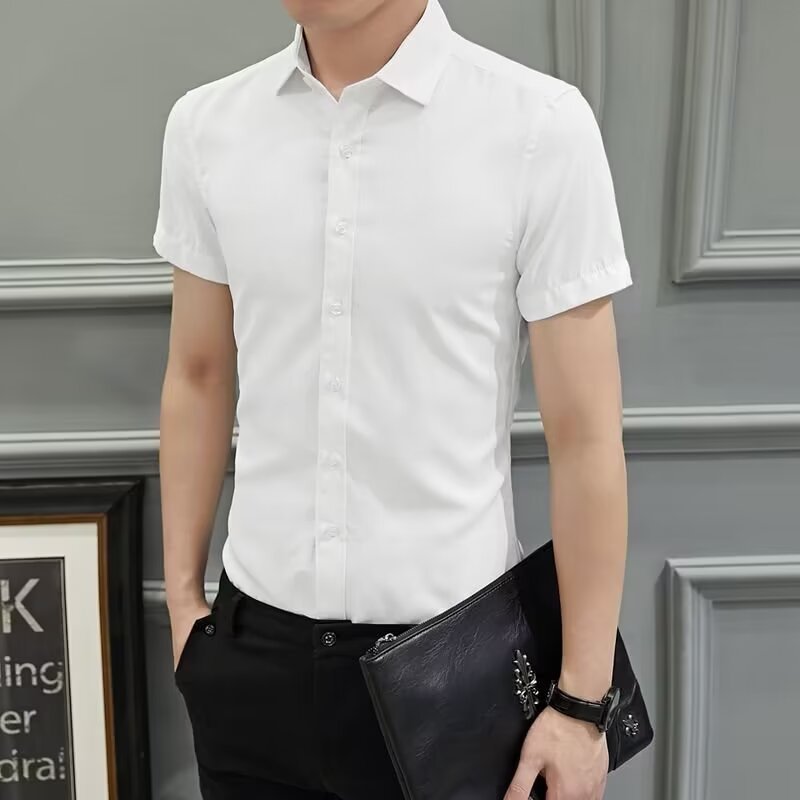 [Exclusive to Jiajia Central Warehouse] Solid-color short-sleeved white shirt, men's short-sleeved business casual shirt for work and leisure
