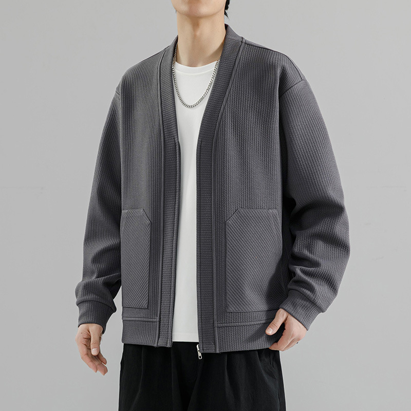 Men's Spring and Autumn Large Size Business Casual Knitted Cardigan Jacket Men's Fat Men's Solid Color Plus Fat Oversized Jacket