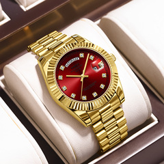 NIBOSI品牌鑲鑽時尚男士手錶 太陽紋錶盤實心鋼帶石英表廠家批發