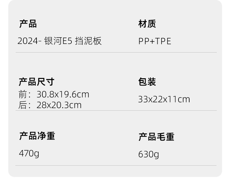 Suitable for 24-26 model Geely Galaxy E5 mud flaps, Geely EX5/Proton eMas 7 mud flaps