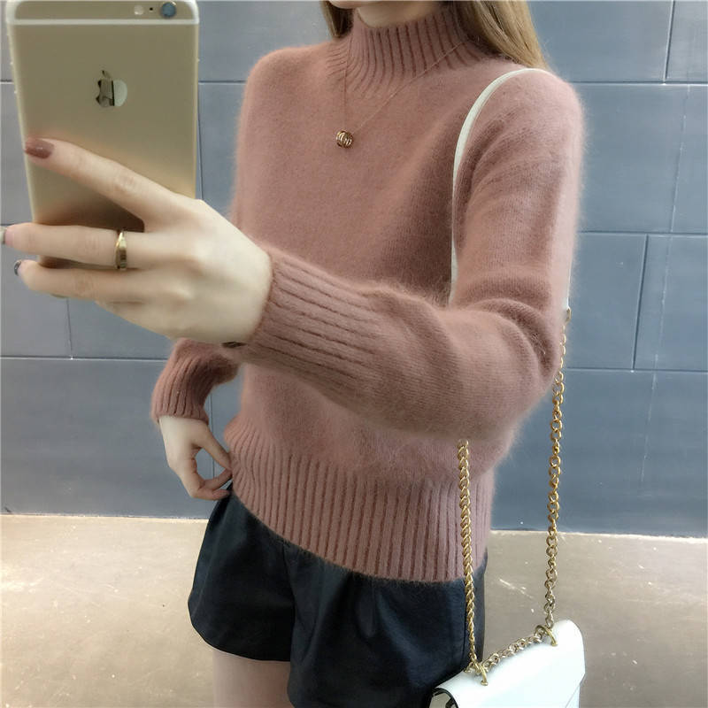 Suéter de las mujeres populares de este año 2024 otoño e invierno nuevo popular medio cuello alto engrosado Faux Mink terciopelo camisa de fondo