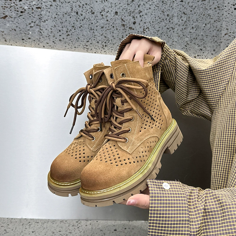 Женские ботинки martin в европейском стиле, новинка лета 2023, женские короткие ботинки из мягкой кожи в стиле ретро, рабочие ботинки из коровьей замши