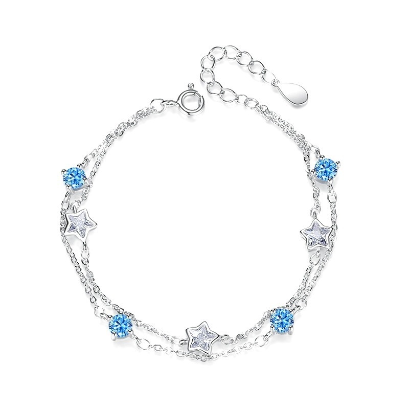 Double-layer Star Bracelet Women's Fashion Light Luxury Blue Diamond Star Bracelet Summer Bracelet Fresh and Sweet Girlfriend Gift