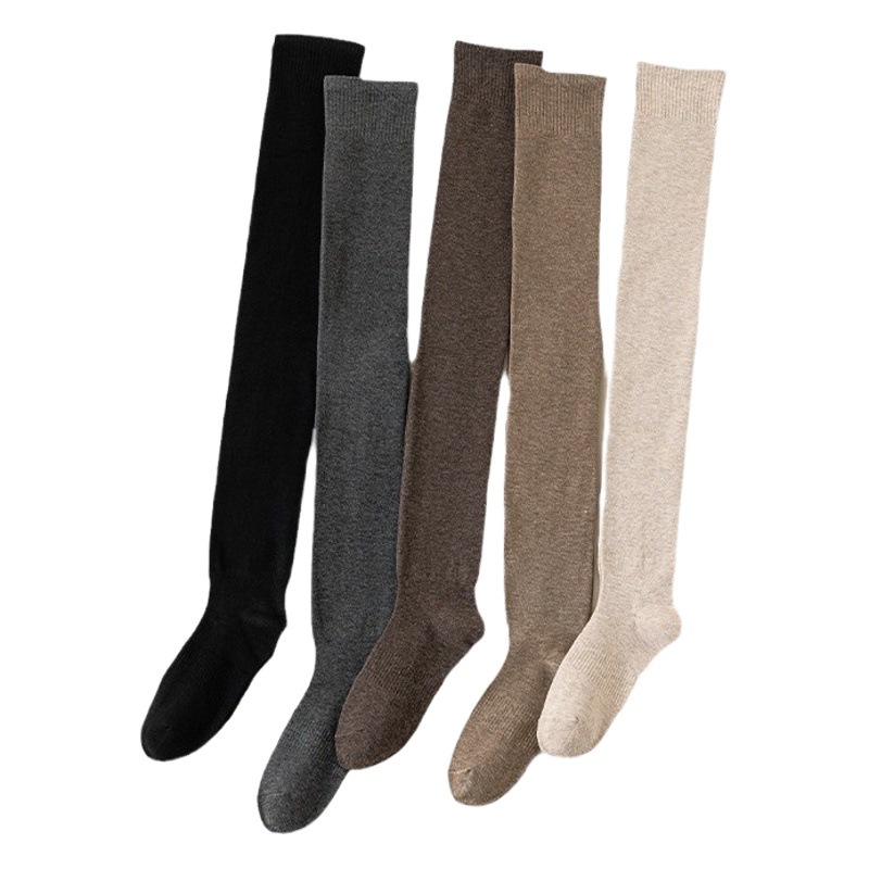 Calcetines gruesos y cálidos por encima de la rodilla para mujer, para otoño e invierno, antipilling, adelgazantes, estilo japonés, calcetines de compresión de color sólido simple.