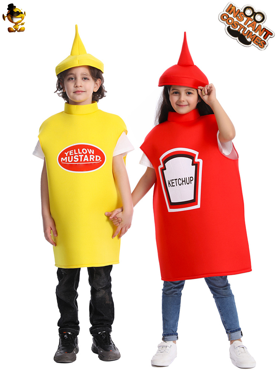 Los niños parodia salsa de tomate salsa de mostaza traje de Halloween carnaval fiesta divertido salsa de tomate Cosplay traje