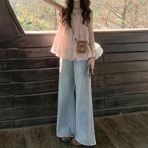 Gentle Wind Strap Bow Tie Hanging Collar Women's 2025 Summer Fashion Texture Bouquet Hem Sleeveless Top