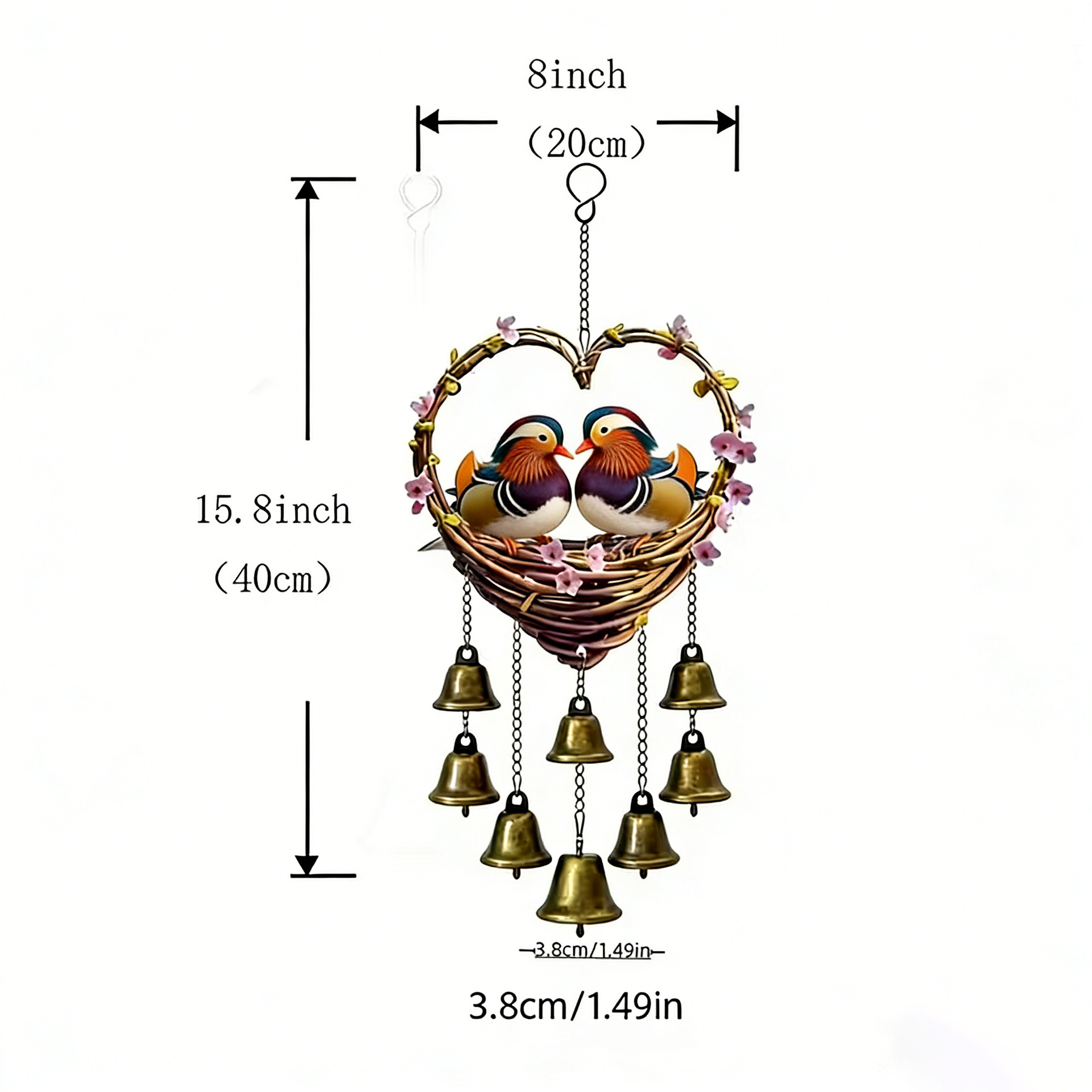 Colgante acrílico 2d plano amor colgante campana de viento con mariposa decoración cadena, adecuado para el hogar y el jardín