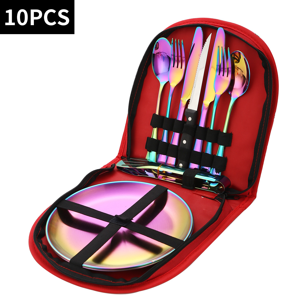 둥근 빨간색 가방 10개 세트 [다채로운 식기]