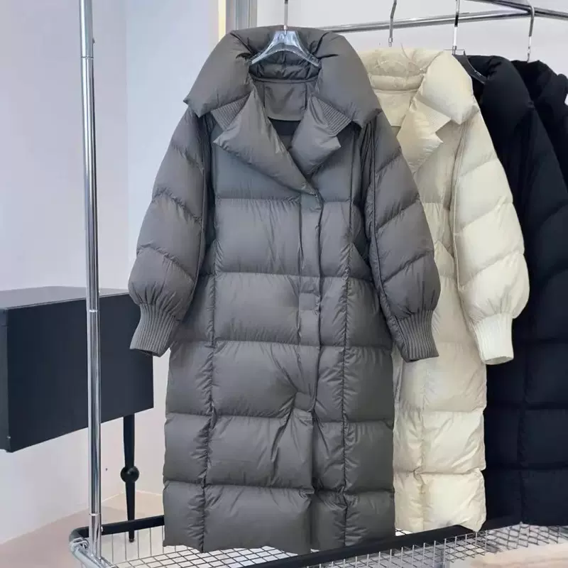白鸭绒长款羽绒服女2025冬季新款时尚加厚泡芙感宽松过膝外套潮