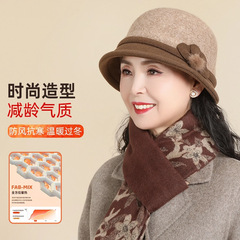 高品质羊毛呢渔夫帽中老年人帽子女秋冬季妈妈老太太加厚保暖盆帽